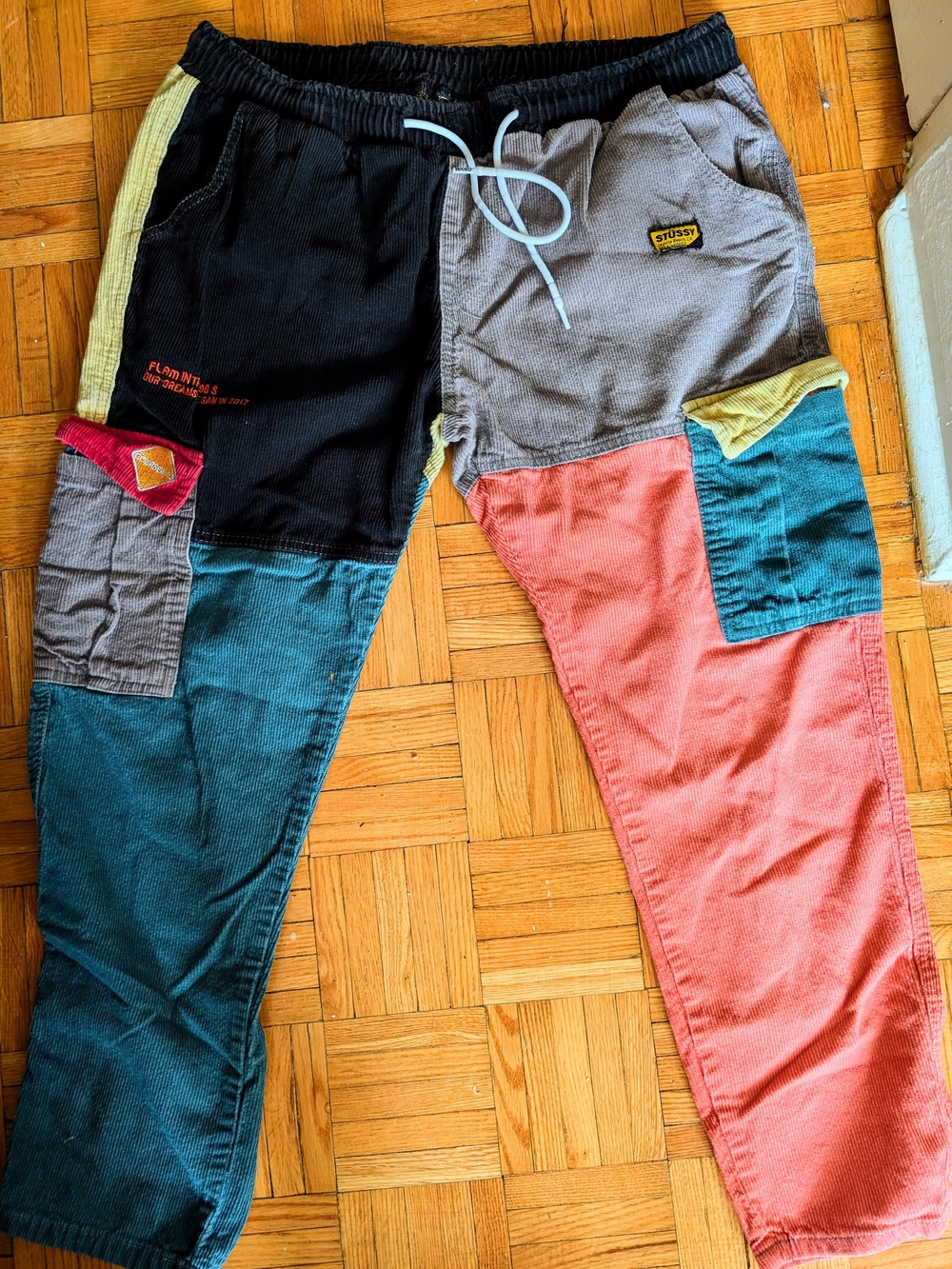 Aelfric Eden Style Colorblock Corduroy Patchwork Pants - Multicolor